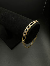 14k yellow gold diamond cut Figaro link bracelet