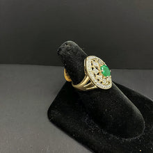 10k gold diamond encrusted ring w emerald stone