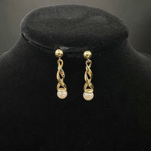 10k yellow gold pearl twisted dangling stud earrings
