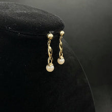 10k yellow gold pearl twisted dangling stud earrings