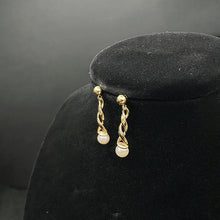 10k yellow gold pearl twisted dangling stud earrings