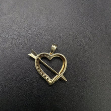 10k yellow gold heart pendant w arrow & czs
