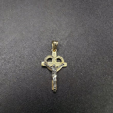 10k yellow & white gold heart cross pendant