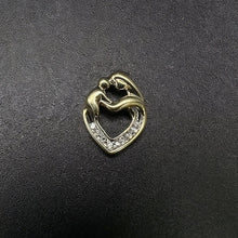 10k yellow gold mom & baby heart pendant w diamonds