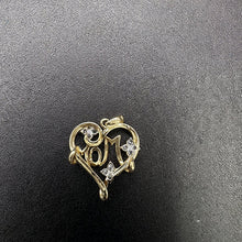 10k yellow gold heart mom pendant w czs
