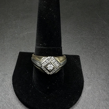 10k yellow & white gold mens triangle ring w diamonds