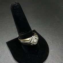 10k yellow & white gold mens triangle ring w diamonds