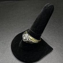 10k yellow & white gold mens triangle ring w diamonds