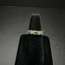 10k yellow gold ring w marquise cut emeralds & diamonds along band