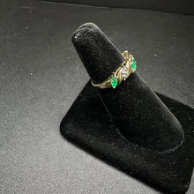 10k yellow gold ring w marquise cut emeralds & diamonds along band