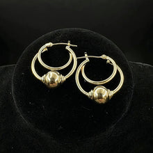 14k yellow gold double hoop earrings , w ball