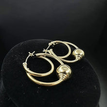 14k yellow gold double hoop earrings , w ball
