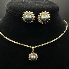 14k gold black pearl set w dia