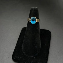 14k gold mens ring w blue topaz stone & diamonds