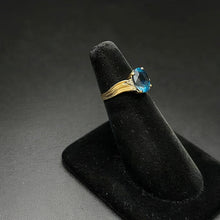14k gold mens ring w blue topaz stone & diamonds