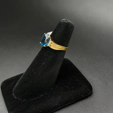 14k gold mens ring w blue topaz stone & diamonds