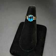 14k gold mens ring w blue topaz stone & diamonds