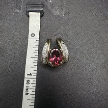 14k gold pendant w genuine oval pink tourmaline stone & diamonds
