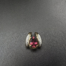 14k gold pendant w genuine oval pink tourmaline stone & diamonds