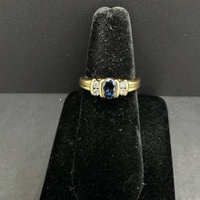 14k gold ring w saphire stone & diamonds
