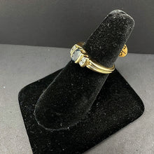 14k gold ring w saphire stone & diamonds