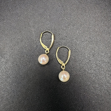 14k yellow gold pearl dangly clasp earrings
