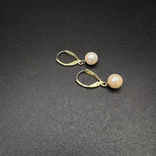 14k yellow gold pearl dangly clasp earrings