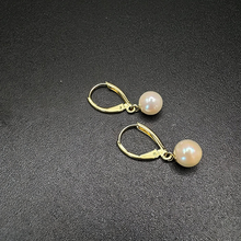 14k yellow gold pearl dangly clasp earrings