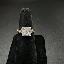 14k white & yellow gold ring w princess cut quad diamonds