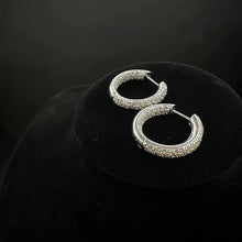 14k white gold hoop diamond encrusted earrings