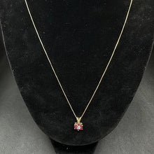 14k yellow gold box link chain w ruby flower pendant