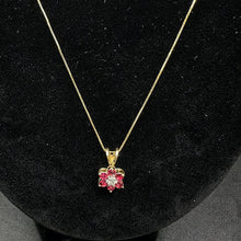 14k yellow gold box link chain w ruby flower pendant