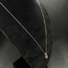 14k yellow gold box link chain w ruby flower pendant