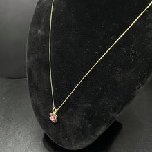 14k yellow gold box link chain w ruby flower pendant