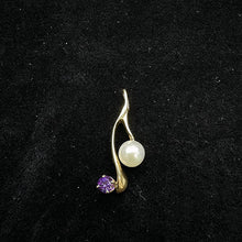 14k yellow gold pendant w pearl & purple sapphire stone