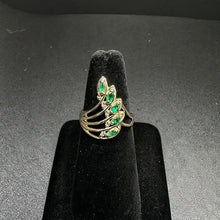 14k yellow gold ring w marquise cut emeralds & diamonds