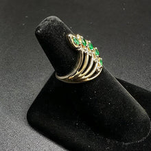 14k yellow gold ring w marquise cut emeralds & diamonds