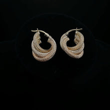 18k tri-colored gold twisted hoop earrings