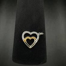 18k yellow & white gold double heart pendant w diamonds