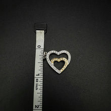18k yellow & white gold double heart pendant w diamonds