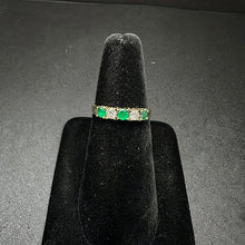 14k yellow gold ring w diamonds & emeralds