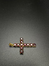 18k gold cross pendant w garnet stones