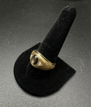14k yellow gold men’s ring w black sapphire & diamonds