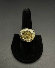 14k gold nugget ring w 24k panda coin in center