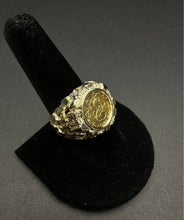 14k gold nugget ring w 24k panda coin in center