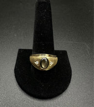 14k yellow gold men’s ring w black sapphire & diamonds
