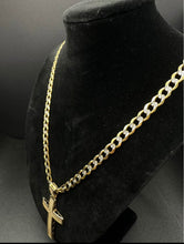 10k Gold Diamond cut Cuban link chain w Cross Pendant 25” 6mm