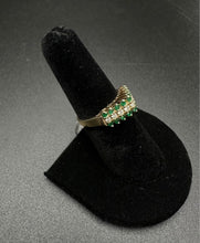 14k gold ring w emeralds & diamonds