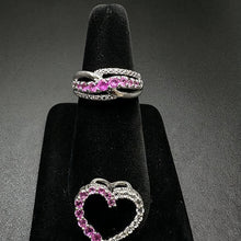 925 sterling silver ring czs & pink stones w heart pendant
