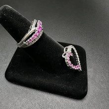 925 sterling silver ring czs & pink stones w heart pendant